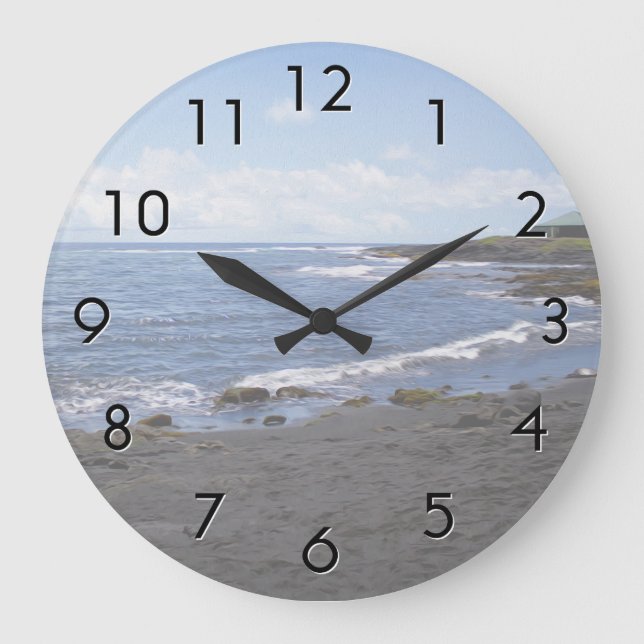 Punalu'u Black Sand Beach Hawaii Large Clock (Front)