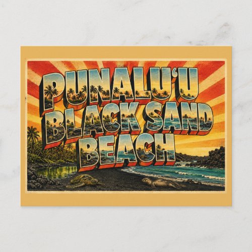 Punaluu Black Sand Beach Hawaii Volcanic Shore Art Postcard