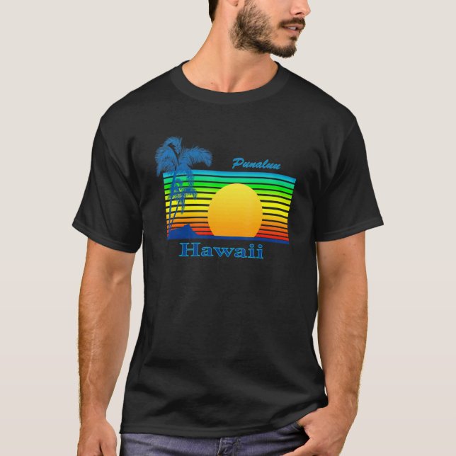 Punaluu Hawaii Retro Tropical Beach Sunset T-Shirt (Front)