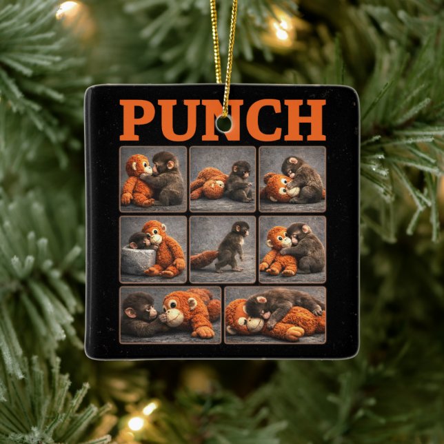 Punch Baby Monkey Ceramic Ornament (Tree)