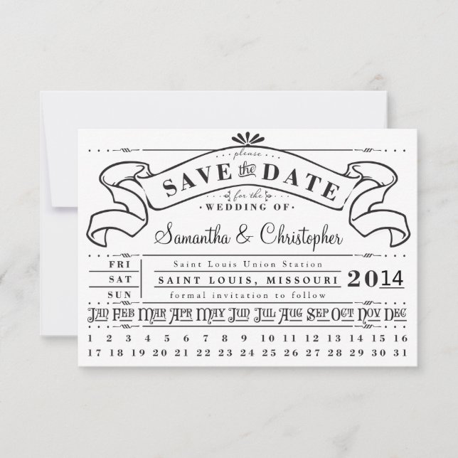 Punch Card Vintage Ticket Banner Save the Date (Front)