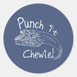 "Punch It Chewie" Millennium Falcon Doodle Classic Round Sticker