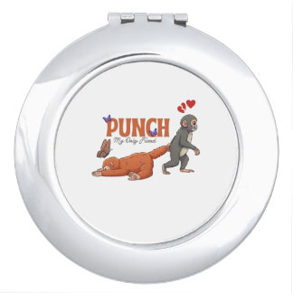 ‏Punch‑kun & Plush Monkey – Kawaii for Kids Compact Mirror