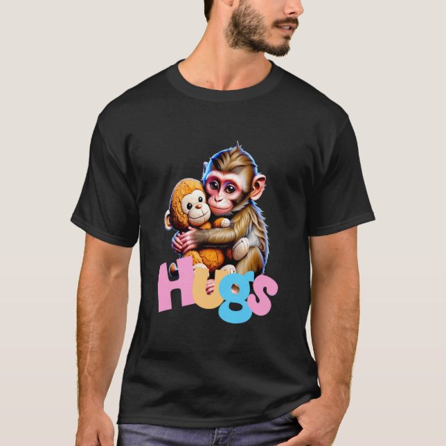 Punch Macaque Baby Monkey Hugging Stuffed Toy Anim T-Shirt (Front)