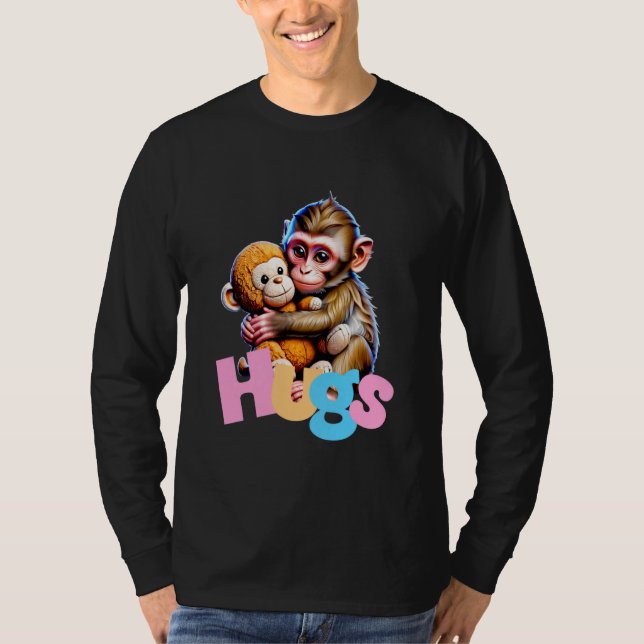 Punch Macaque Baby Monkey Hugging Stuffed Toy Anim T-Shirt (Front)