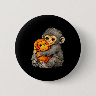 Punch monkey funny cute baby animal hugging plush  button
