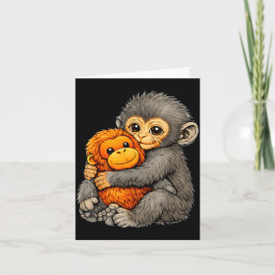 Punch monkey funny cute baby animal hugging plush card