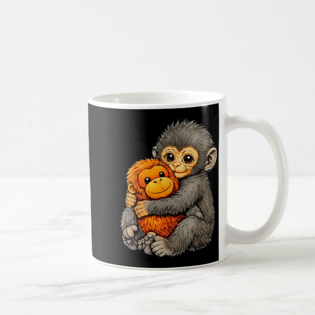 Punch monkey funny cute baby animal hugging plush  coffee mug (Right)