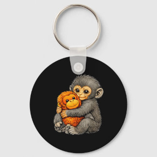 Punch monkey funny cute baby animal hugging plush  keychain