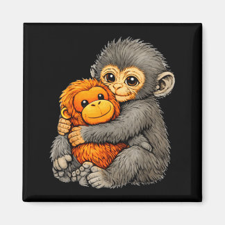 Punch monkey funny cute baby animal hugging plush  magnet