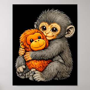 Punch monkey funny cute baby animal hugging plush poster