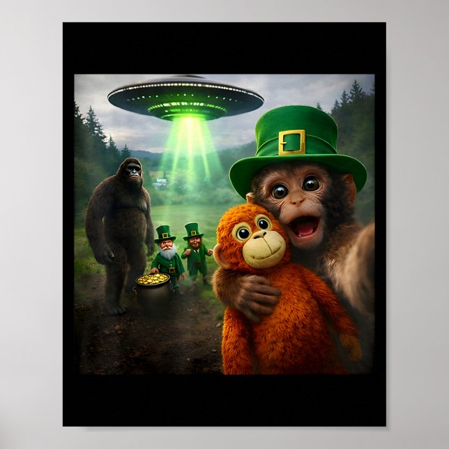 Punch monkey selfie with bigfoot leprechaun ufo st poster (Front)