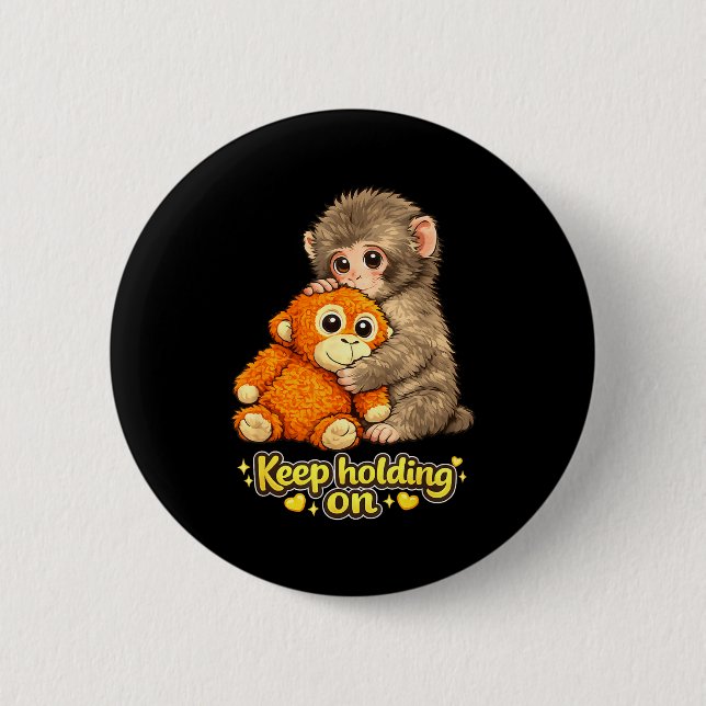 Punch monkey with teddy bear cuddling keep holding button (Front)