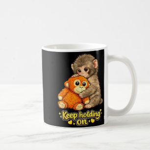 Punch monkey with teddy bear cuddling keep holding coffee mug