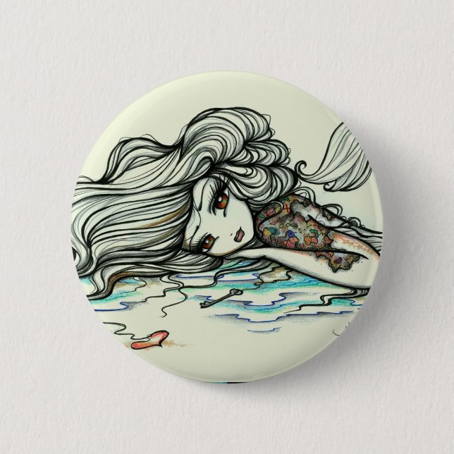 Punch of Color Mermaid Map Tattoo Fairy Fantasy Button (Front)