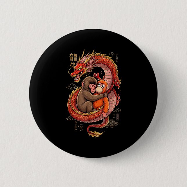 Punch the monkey cuddling stuffed animal meme button (Front)
