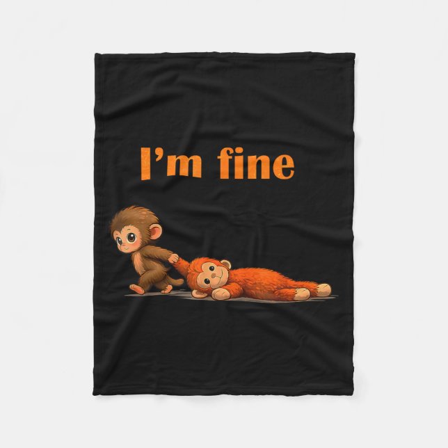 Punch the monkey cuddling stuffed animal meme fleece blanket (Front)