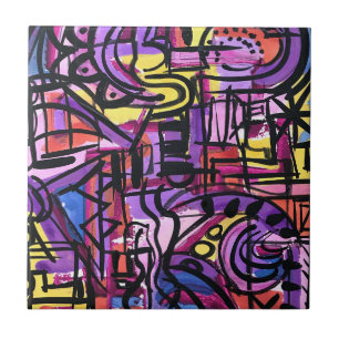 Punchbowl-Bold Colorful Hand Painted Abstract Art Ceramic Tile