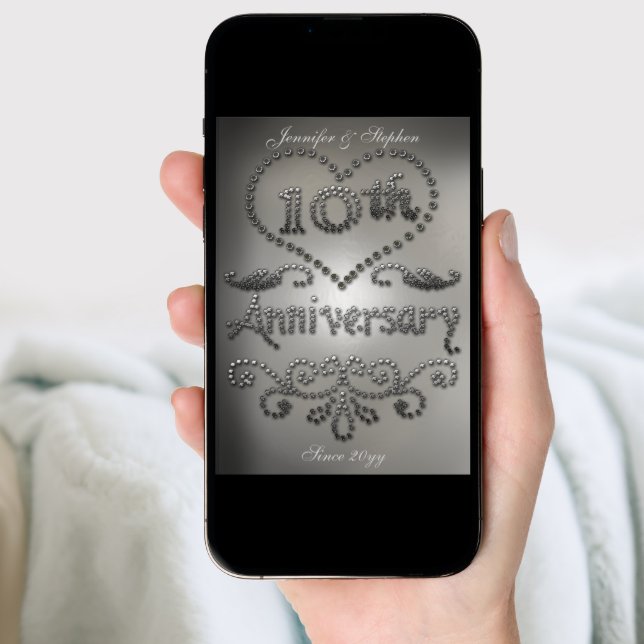 Punched Tin Look 10th Wedding Anniversary Card (Front Digital)