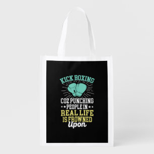 Punching People Is Frowned Upon Funny Sarcastic Ki Grocery Bag