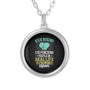 Punching People Is Frowned Upon Funny Sarcastic Ki Silver Plated Necklace