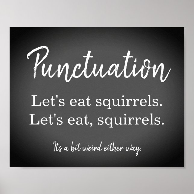 Punctuation Commas Funny Chalk Board Poster (Front)