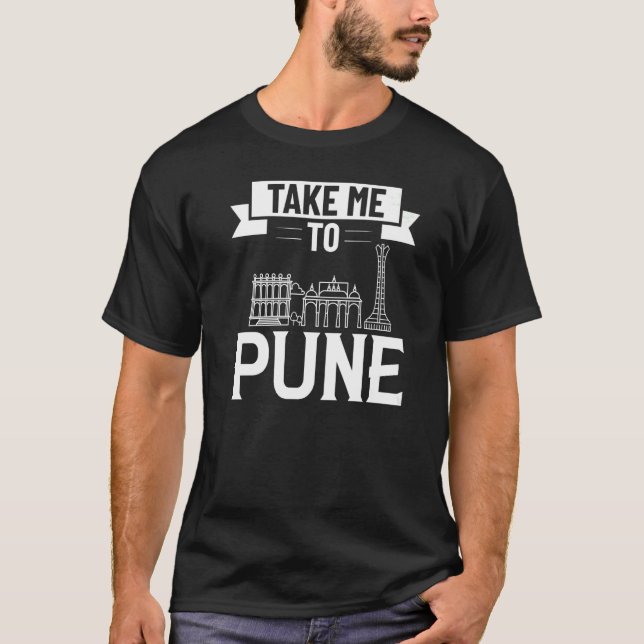 Pune India City Skyline Map Travel   T-Shirt (Front)