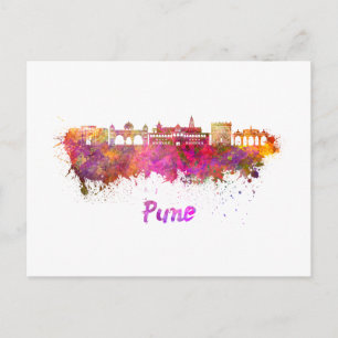 Pune skyline in watercolor postcard