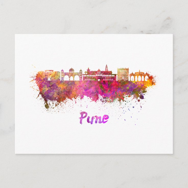 Pune skyline in watercolor postcard Zazzle