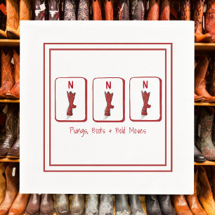Pungs Boots & Bold Moves Red Cowboy Boots Mahjong Napkins