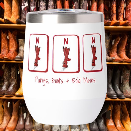 Pungs Boots & Bold Moves Red Cowboy Boots Mahjong Thermal Wine Tumbler