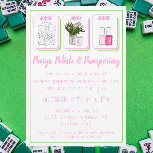 Pungs, Polish & Pampering Mahjong Spa Party Invitation