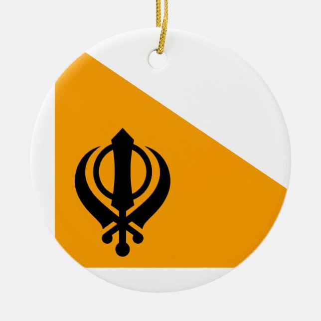 Punjab Sikh Holy Flag Sikhism Nishan Sahib Ceramic Ornament (Front)