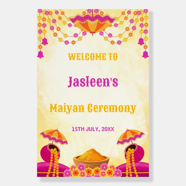 Punjabi Maiyan Ceremony Welcome Board (Front)