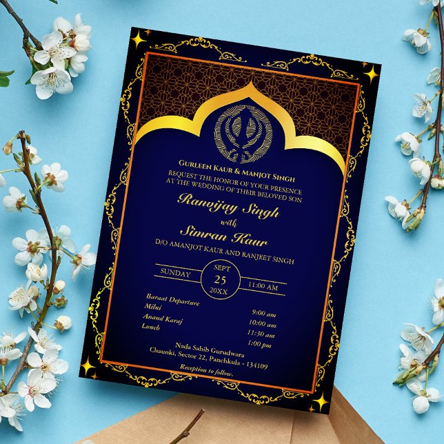 Punjabi Sikh Wedding Anand Karaj Floral Invitation (Creator Uploaded)