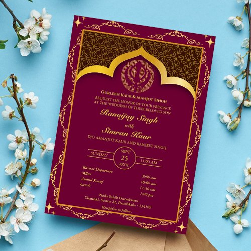 Punjabi Sikh Wedding Anand Karaj Floral Invitation