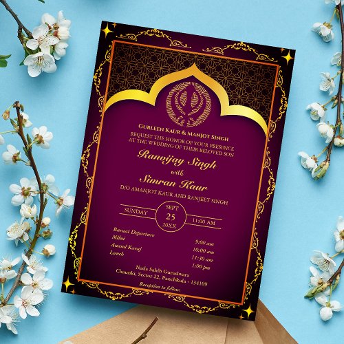 Punjabi Sikh Wedding Anand Karaj Floral Invitation