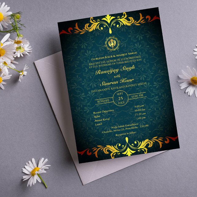 Punjabi Sikh Wedding Anand Karaj Golden Invitation (Creator Uploaded)