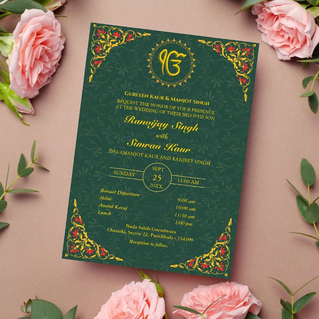 Punjabi Sikh Wedding Anand Karaj Golden Invitation (Creator Uploaded)