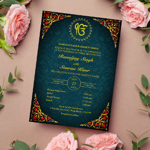 Punjabi Sikh Wedding Anand Karaj Golden Invitation