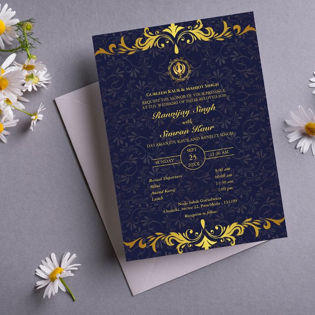 Punjabi Sikh Wedding Anand Karaj Golden Invitation (Creator Uploaded)