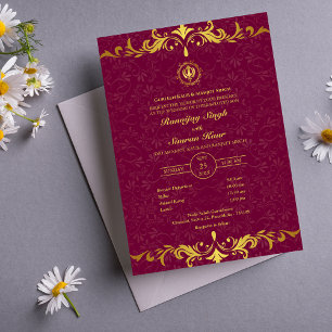 Punjabi Sikh Wedding Anand Karaj Golden Invitation