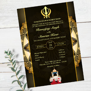 Punjabi Sikh Wedding Anand Karaj Golden Invitation