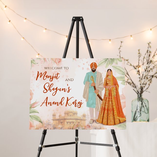Punjabi Wedding Sign Anand Karaj Welcome Sign (In Situ (Stand))