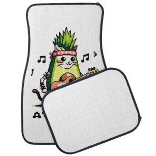 Punk Avocado Cat - Pixel Art Bass Guitar Design Car Floor Mat