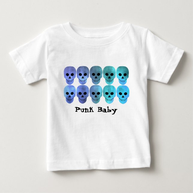 Punk baby blue skulls baby T-Shirt (Front)
