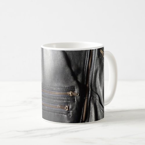 Punk Black Faux Leather Biker Jacket Coffee Mug