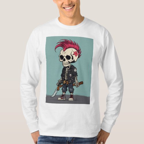Punk Bone Brigade Cartoon Skeleton T_Shirt