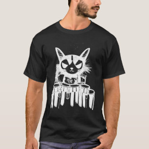 Punk Cat Playing Drums Art T-Shirt