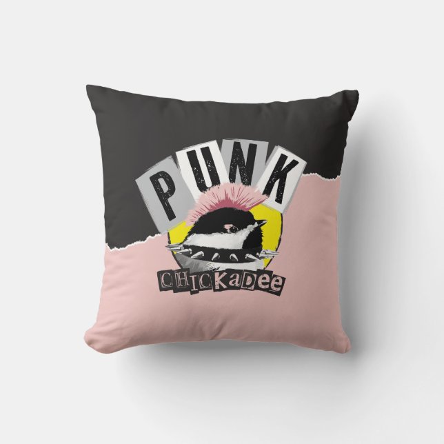 Punk Chickadee Throw Pillow (Front)